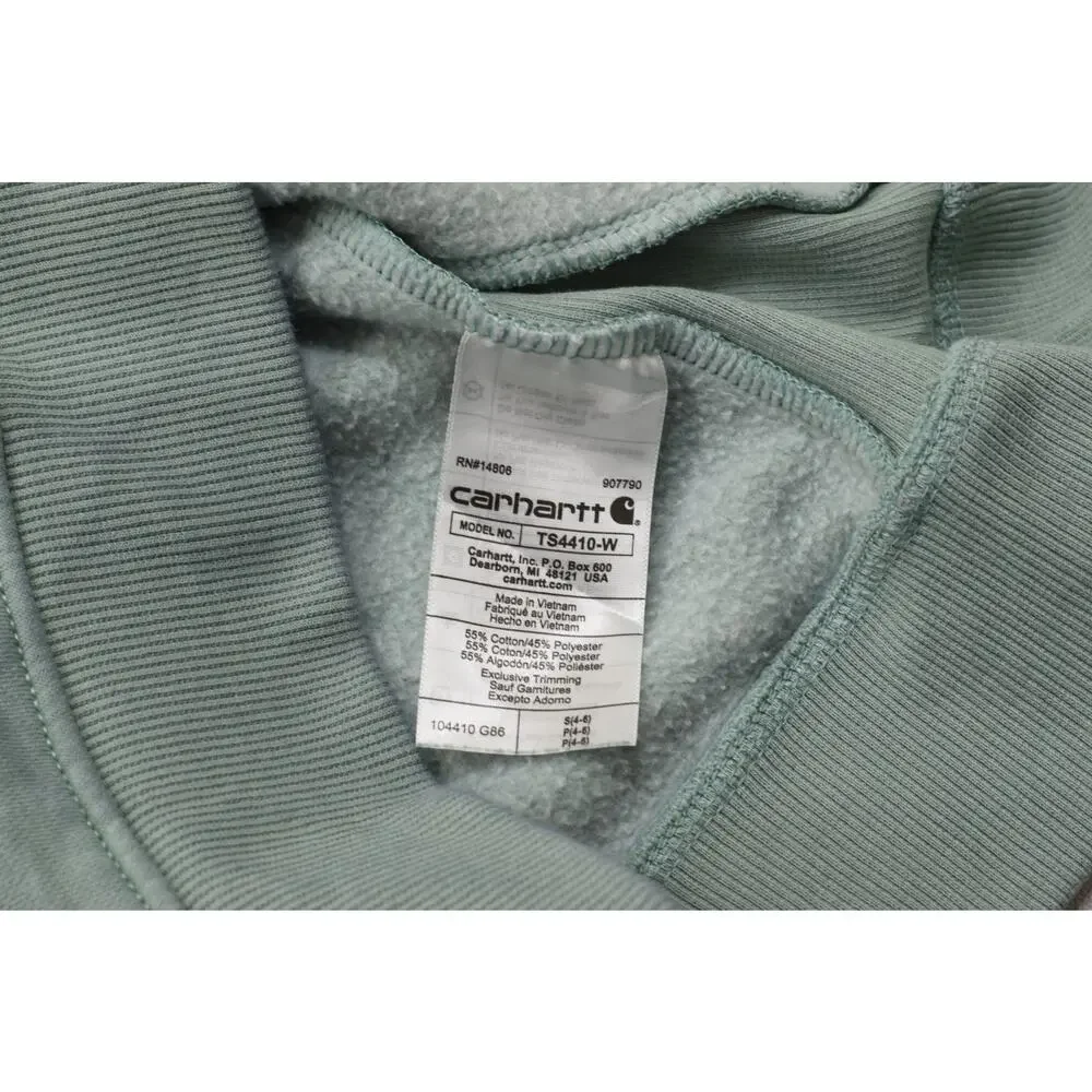 Carhartt Women's Relaxed Fit Sweatshirt Size S Green Crewneck Logo Sleeve Cotton - Picture 4 of 8